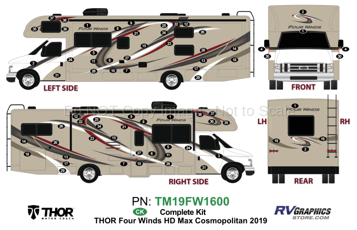 72 Piece 2019 Four Winds Motorhome Cosmopolitan Version Complete Graphics Kit