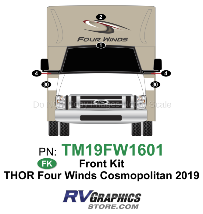 6 Piece 2019 Four Winds Motorhome Cosmopolitan Version Front Graphics Kit