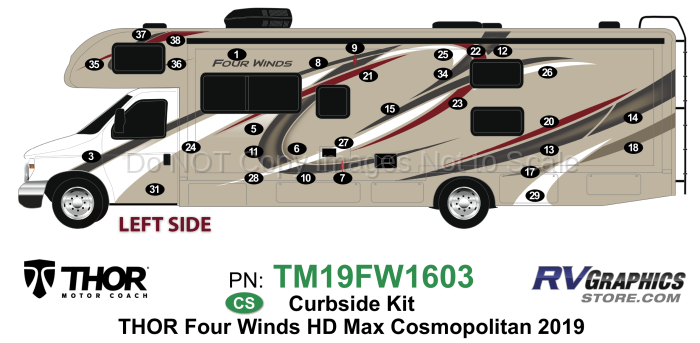 31 Piece 2019 Four Winds Motorhome Cosmopolitan Version Roadside Graphics Kit