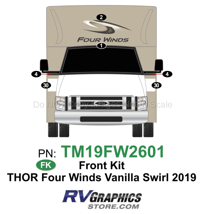 6 Piece 2019 Four Winds Motorhome Vanilla Swirl Version Front Graphics Kit