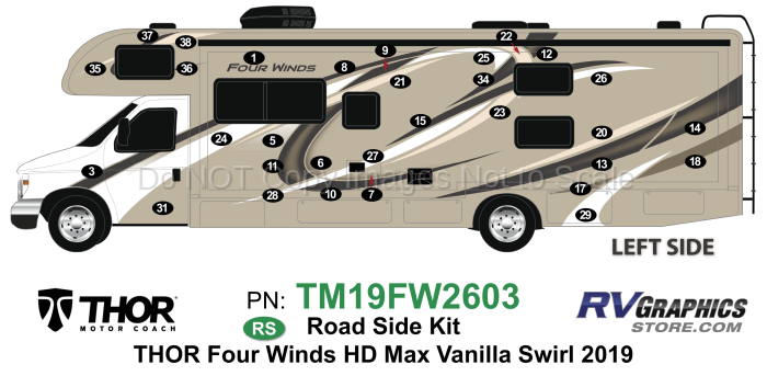 31 Piece 2019 Four Winds Motorhome Vanilla Swirl Version Roadside Graphics Kit