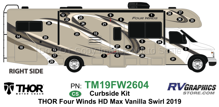 31 Piece 2019 Four Winds Motorhome Vanilla Swirl Version Curbside Graphics Kit