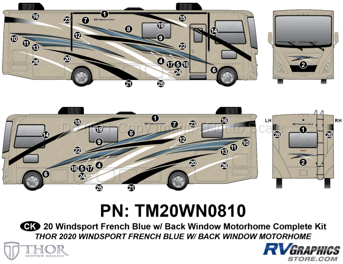 53 Piece 2020 Windsport Motorhome French Blue Complete Graphics Kit RW