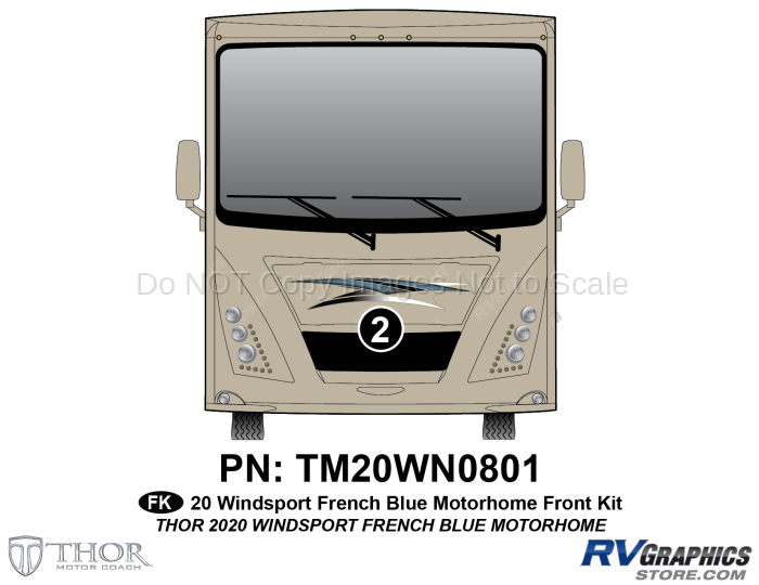 1 Piece 2020 Windsport Motorhome French Blue Front Graphics Kit