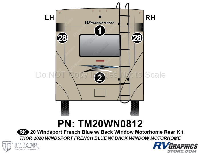 4 Piece 2020 Windsport Motorhome French Blue Rear Graphics Kit RW