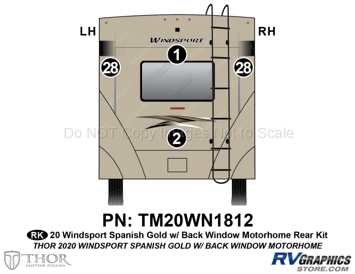 4 Piece 2020 Windsport Motorhome Spanish Gold Rear Graphics Kit RW