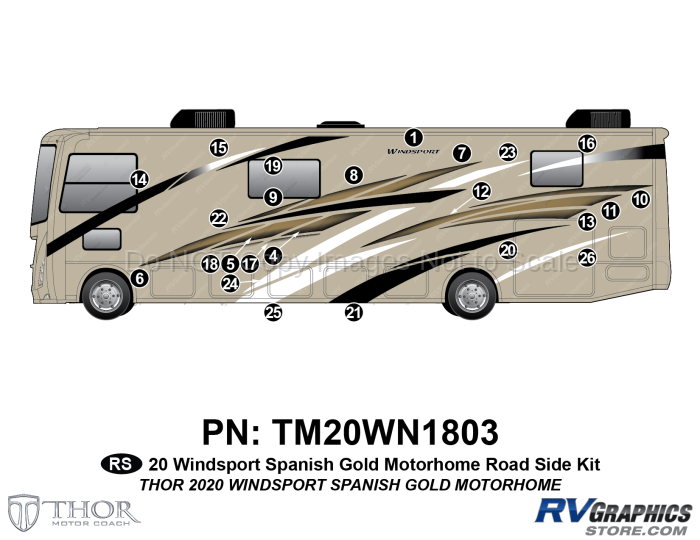 24 Piece 2020 Windsport Motorhome Spanish Gold Roadside Graphics Kit