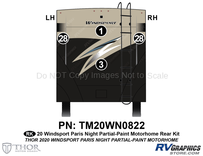 4 Piece 2020 Windsport Motorhome Paris Night Rear Graphics Kit