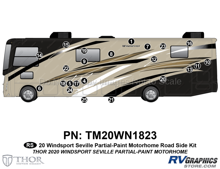 23 Piece 2020 Windsport Motorhome Seville Roadside Graphics Kit