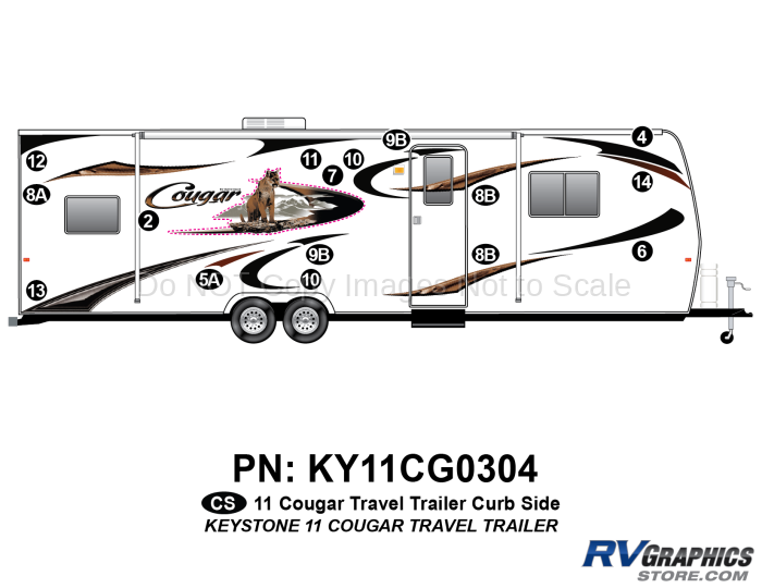 16 Piece 2011 Cougar Travel Trailer Curbside Graphics Kit