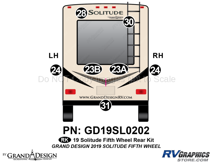 7 Piece 2019 Solitude Fifth Wheel Rear Graphics Kit