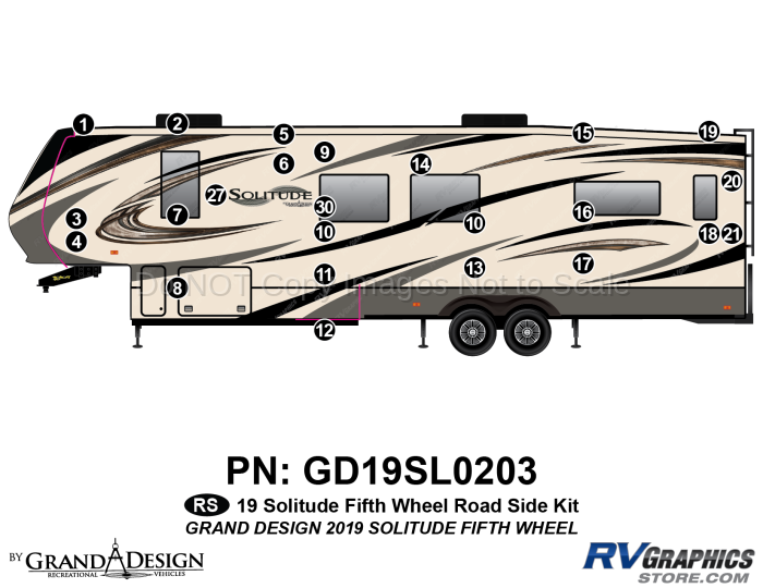 24 Piece 2019 Solitude Fifth Wheel Roadside Graphics Kit