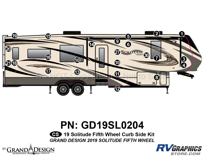 24 Piece 2019 Solitude Fifth Wheel Curbside Graphics Kit