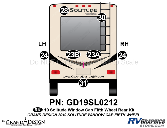 7 Piece 2019 Solitude Front Window Fifth Wheel Rear Graphics Kit