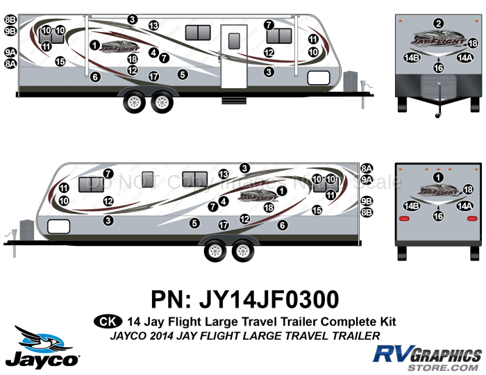 54 Piece 2014 Jay Flight Large Travel Trailer Complete Graphics Kit