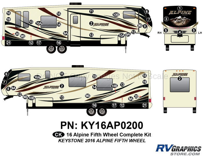 52 Piece 2016 Alpine Fifth Wheel Complete Graphics Kit