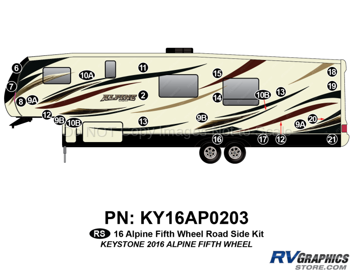 23 Piece 2016 Alpine Fifth Wheel Roadside Graphics Kit