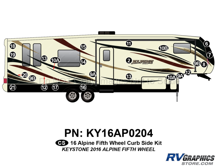 23 Piece 2016 Alpine Fifth Wheel Curbside Graphics Kit