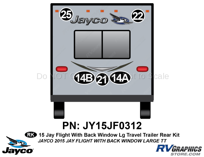 5 Piece 2015 JayFlight Rear Window Lg Travel Trailer Rear Graphics Kit