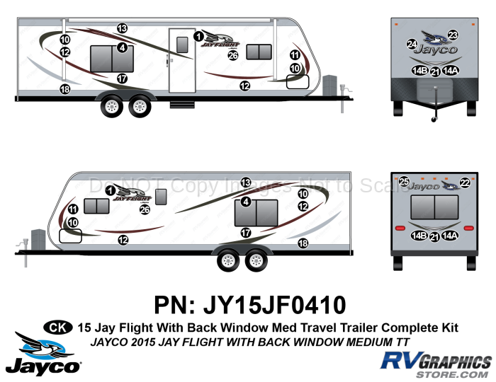 32 Piece 2015 Jay Flight Rear Window-Medium length Travel Trailer Complete Graphics Kit