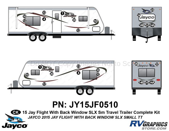 29 Piece 2015 Jay Flight SLX Rear Window-Small length Travel Trailer Complete Graphics Kit