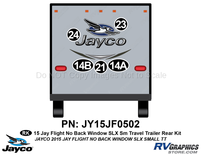 5 Piece 2015 Jay Flight SLX Small Length Travel Trailer Rear Graphics Kit