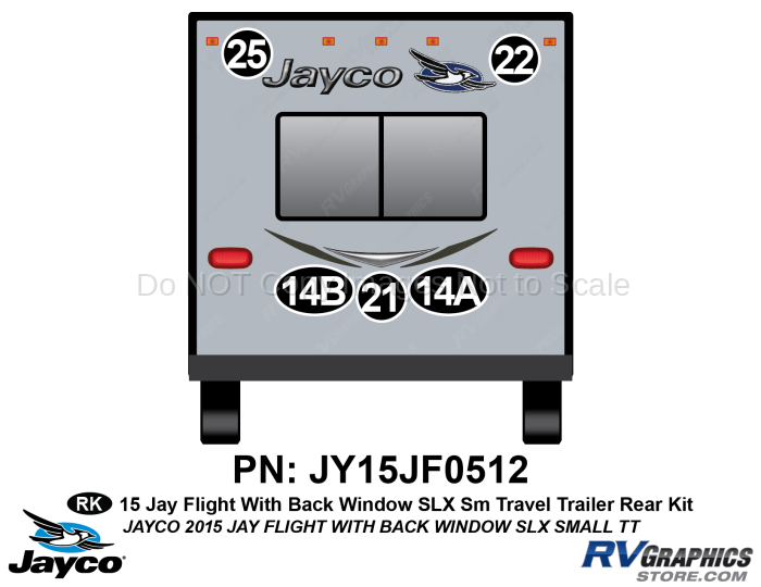 5 Piece 2015 Jay Flight SLX Rear Window Small length Travel Trailer Rear Graphics Kit