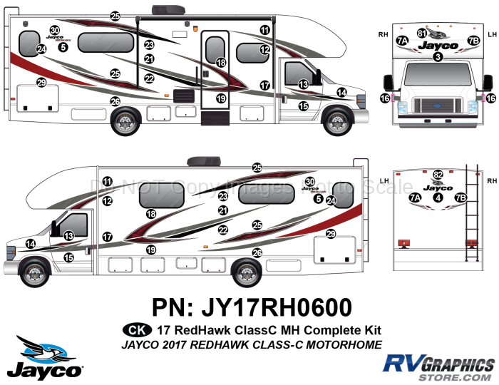 46 Piece 2017 Redhawk Motorhome Complete Graphics Kit