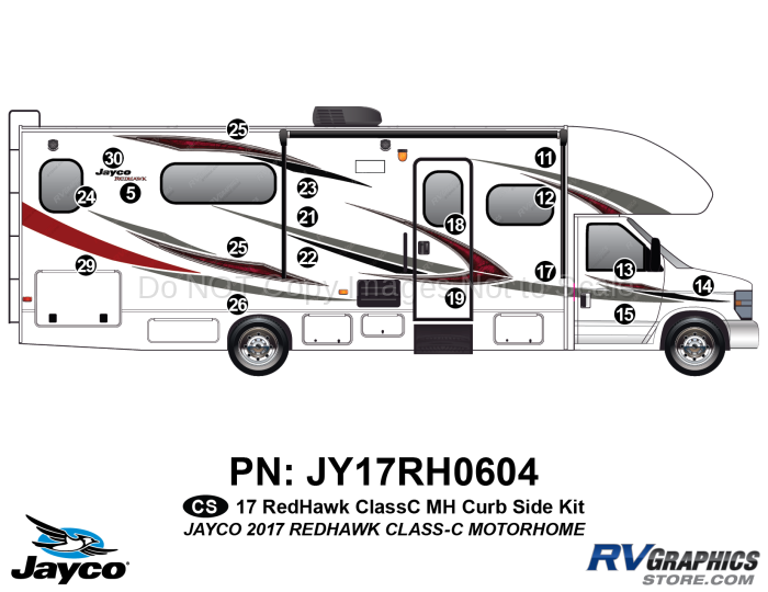 18 Piece 2017 Redhawk Motorhome Curbside Graphics Kit