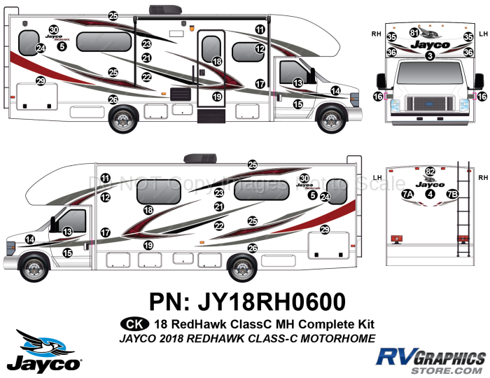 48 Piece 2018 Redhawk Motorhome Complete Graphics Kit