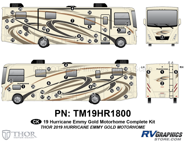 57 Piece 2019 Hurricane Motorhome Complete Graphics Kit-Gold Version