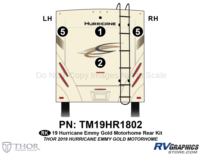 4 Piece 2019 Hurricane Motorhome Rear Graphics Kit-Gold Version