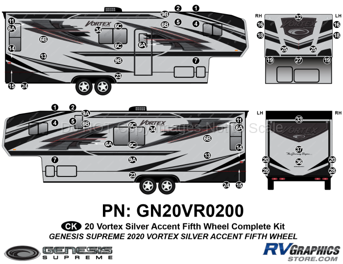 57 Piece 2020 Vortex Fifth Wheel Complete Graphics Kit-Silver Combination