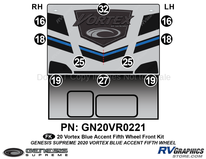 10 Piece 2020 Vortex Fifth Wheel Front Graphics Kit-BLUE Combination