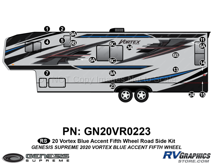 20 Piece 2020 Vortex Fifth Wheel Roadside Graphics Kit-BLUE Combination