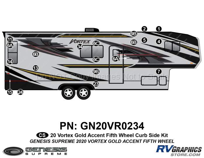 20 Piece 2020 Vortex Fifth Wheel Curbside Graphics Kit-GOLD Combination