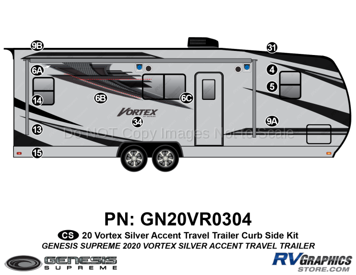 12 Piece 2020 Vortex Travel Trailer Curbside Graphics Kit-Silver Combination