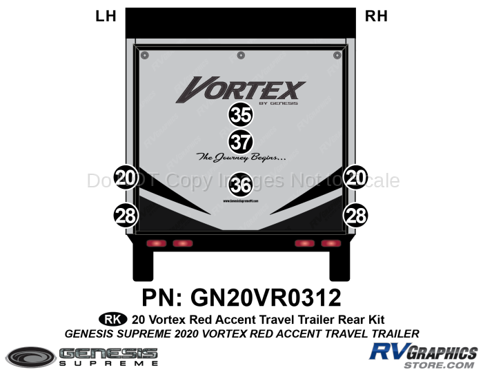 7 Piece 2020 Vortex Travel Trailer Rear Graphics Kit-RED Combination