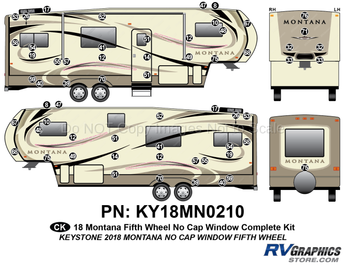 61 Piece 2018 Montana Fifth Wheel WITHOUT Front Cap Window