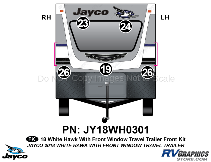 5 Piece 2018 White Hawk Travel Trailer Front Window Front Graphics Kit