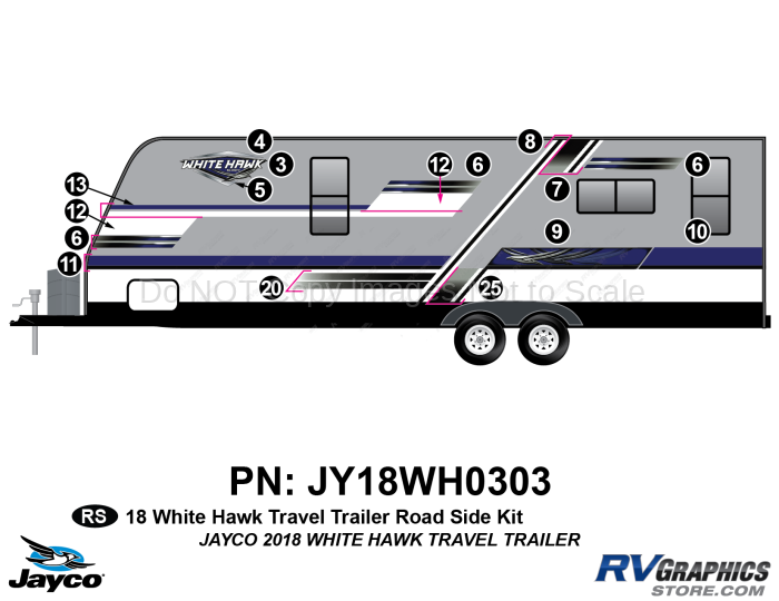 16 Piece 2018 White Hawk Travel Trailer Roadside Graphics Kit