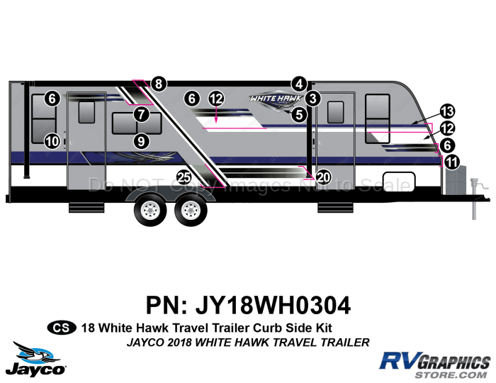 16 Piece 2018 White Hawk Travel Trailer Curbside Graphics Kit