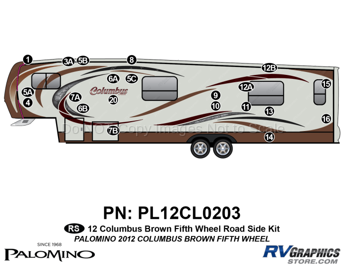 21 Piece 2012 Columbus Fifth Wheel Roadside Graphics Kit-Brown Version