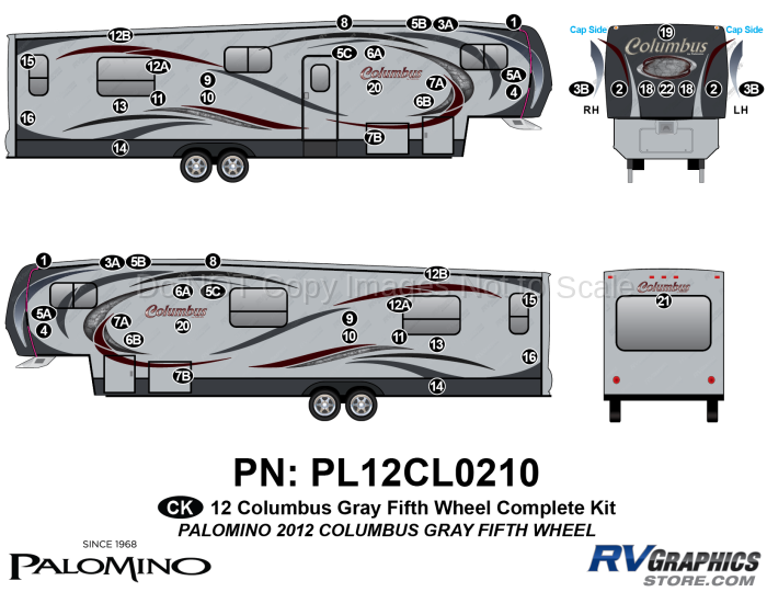 51 Piece 2012 Columbus Fifth Wheel Complete Graphics Kit-Gray Version