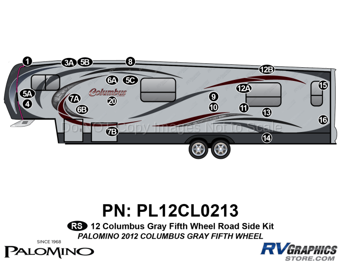 21 Piece 2012 Columbus Fifth Wheel Roadside Graphics Kit-Gray Version