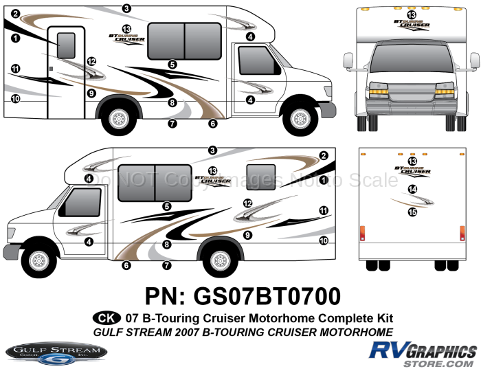 32 Piece 2007 B Touring Cruiser Motorhome Complete Graphics Kit