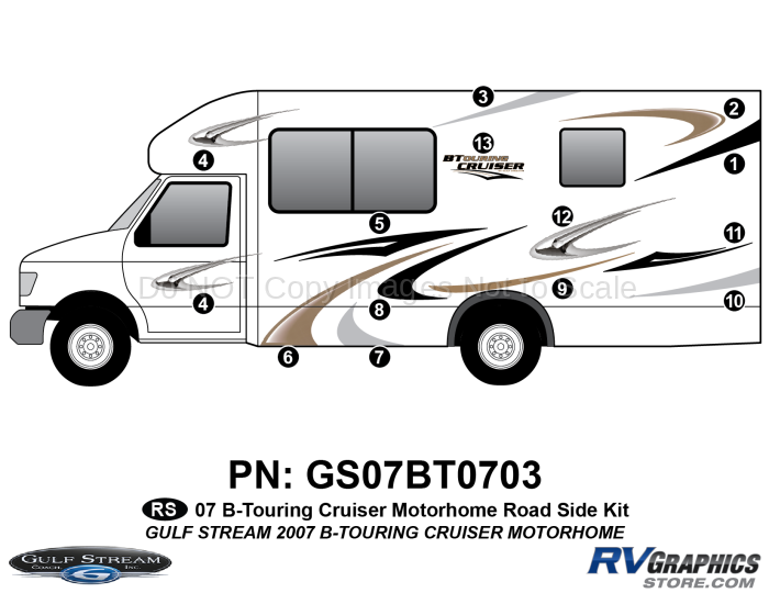 14 Piece 2007 B Touring Cruiser Motorhome Roadside Graphics Kit