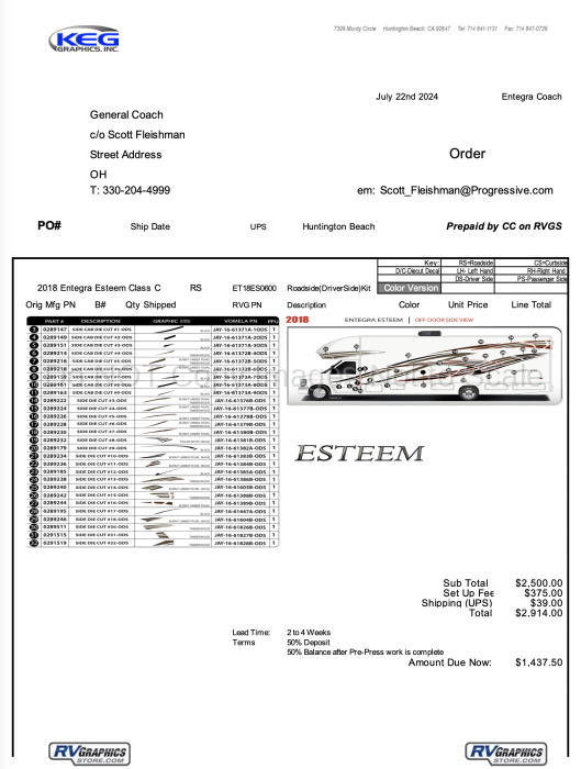 28 Piece 2018 Entegra Esteem Class C Driver Side Graphics Kit