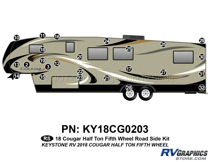 25 Piece 2018 Cougar Fifth Wheel Half Ton Roadside Graphics Kit