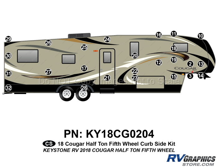 25 Piece 2018 Cougar Fifth Wheel Half Ton Curbside Graphics Kit